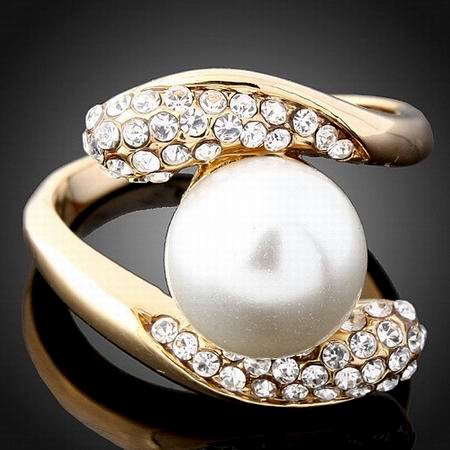BY-PASS 11MM SWAROVSKI PEARL CRYSTAL RING-sz9.5